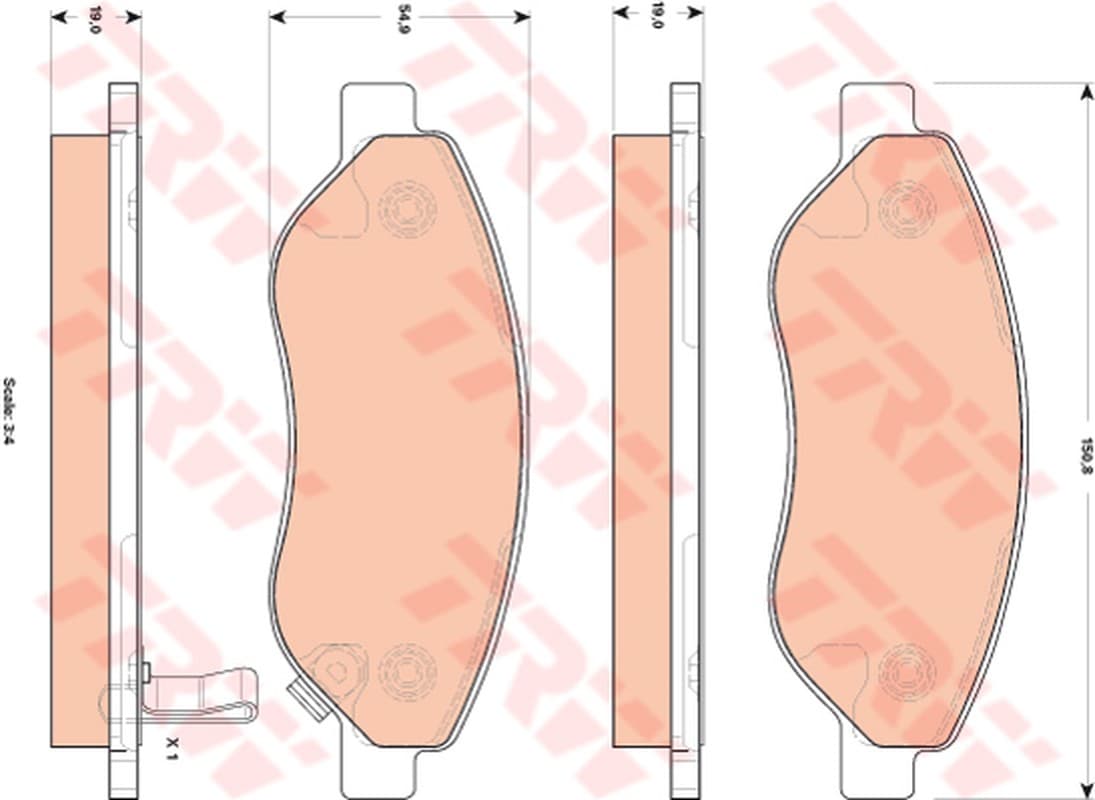 TRW plaquettes de frein GDB1713 150,8x54,9 épaisseur 19 mm avec témoin sonore