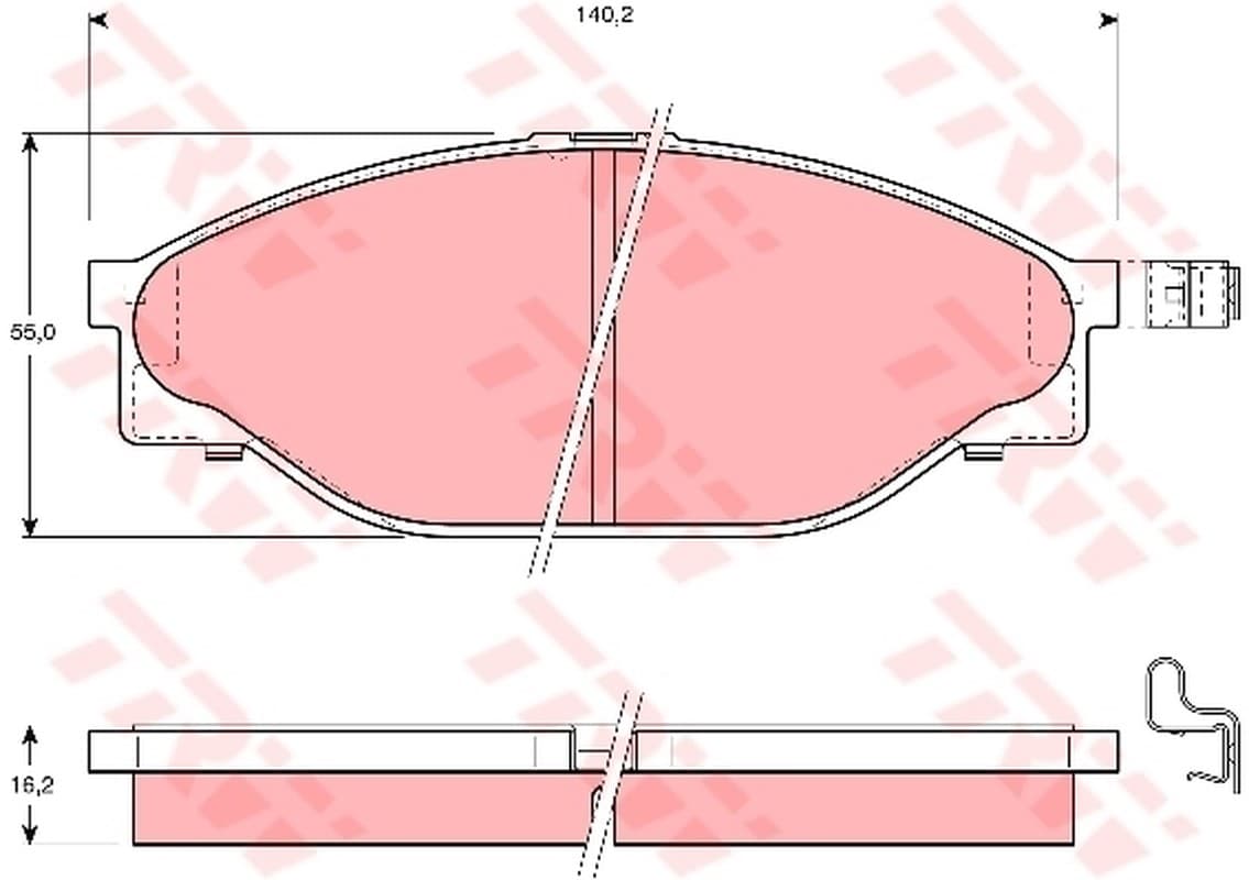 TRW Bremsbeläge GDB3109 140,2x55 Stärke 16,2 mm für Warnkontakt