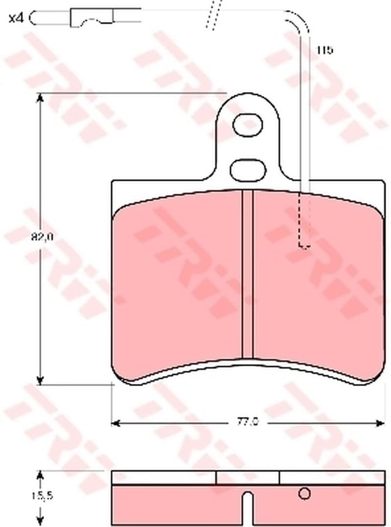 TRW Bremsbeläge GDB315 77x82 Stärke 15,5 mm mit Warnkontakt