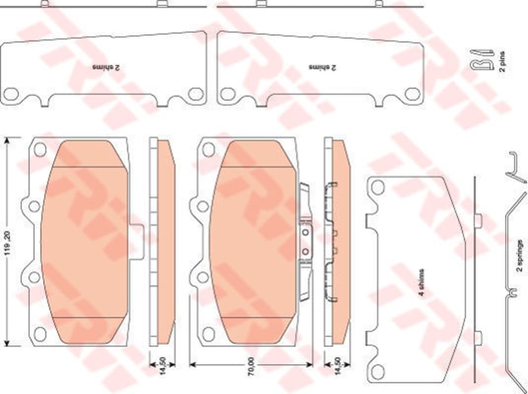 TRW Bremsbeläge GDB3470 119,2x70 Stärke 14,5 mm mit akustischer Warnung