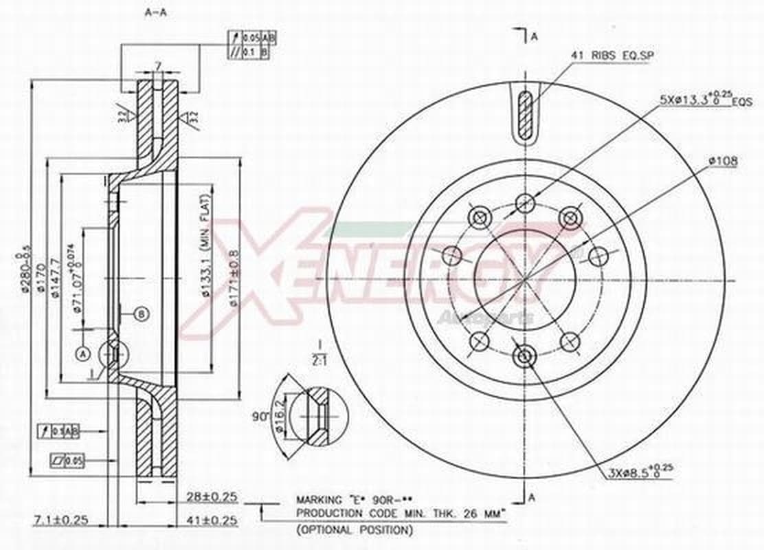 AP XENERGY Bremsscheibe X602279 belüftet Durchmesser 280 Stärke 28 mm 5 Bohrungen