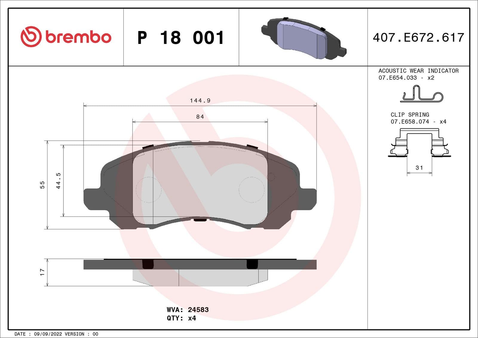 Brembo Kit Pastiglie Freno P18001