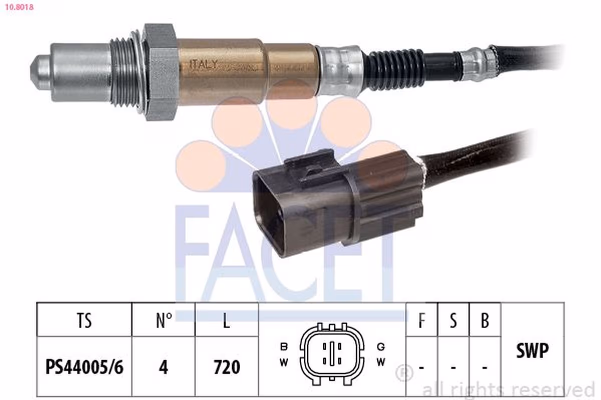 FACET 10.8018 Sonde lambda planaire câble 720 mm 4 fils