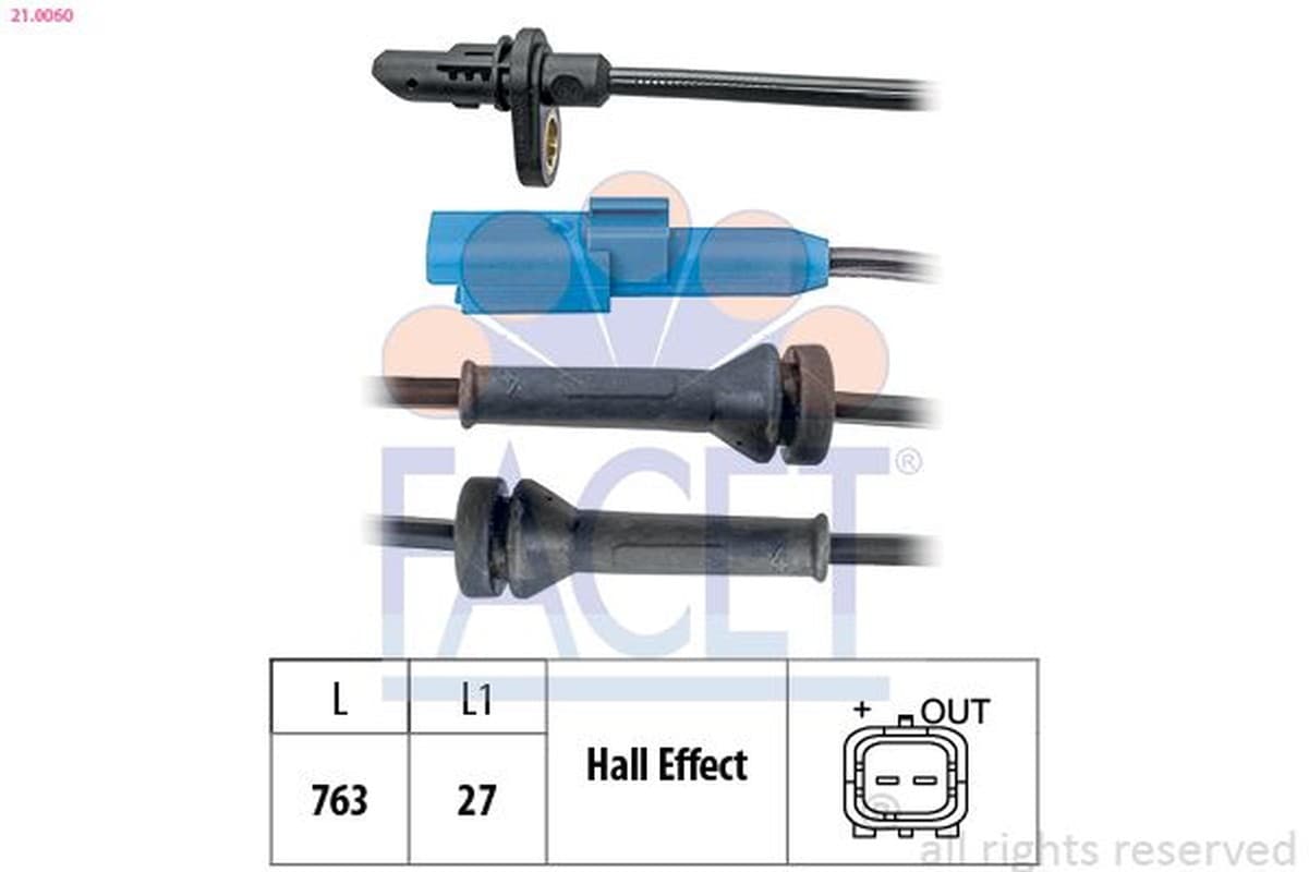 FACET 21.0060 capteur ABS vitesse roue auto câble 763 mm