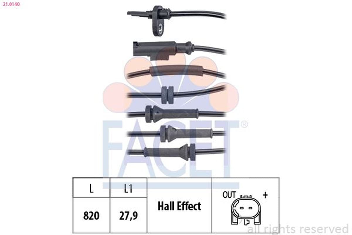 FACET 21.0140 capteur ABS vitesse roue auto câble 820 mm