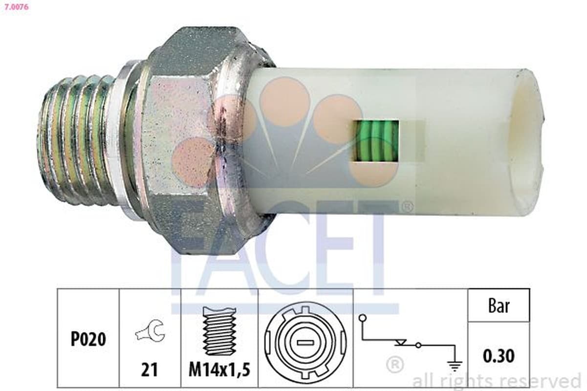 FACET 7.0076 Öldruckschalter Gewinde M14x1,5 Schaltdruck 0,3 bar Schlüsselweite 21 mm