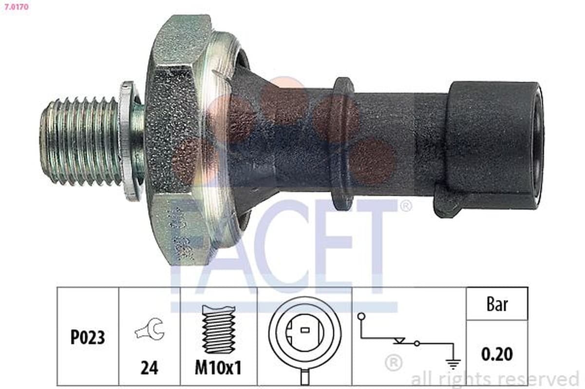 FACET 7.0170 Öldruckschalter für Motorölkreislauf Gewinde M10x1 Schaltdruck 0,2 bar Schlüsselweite 24 mm