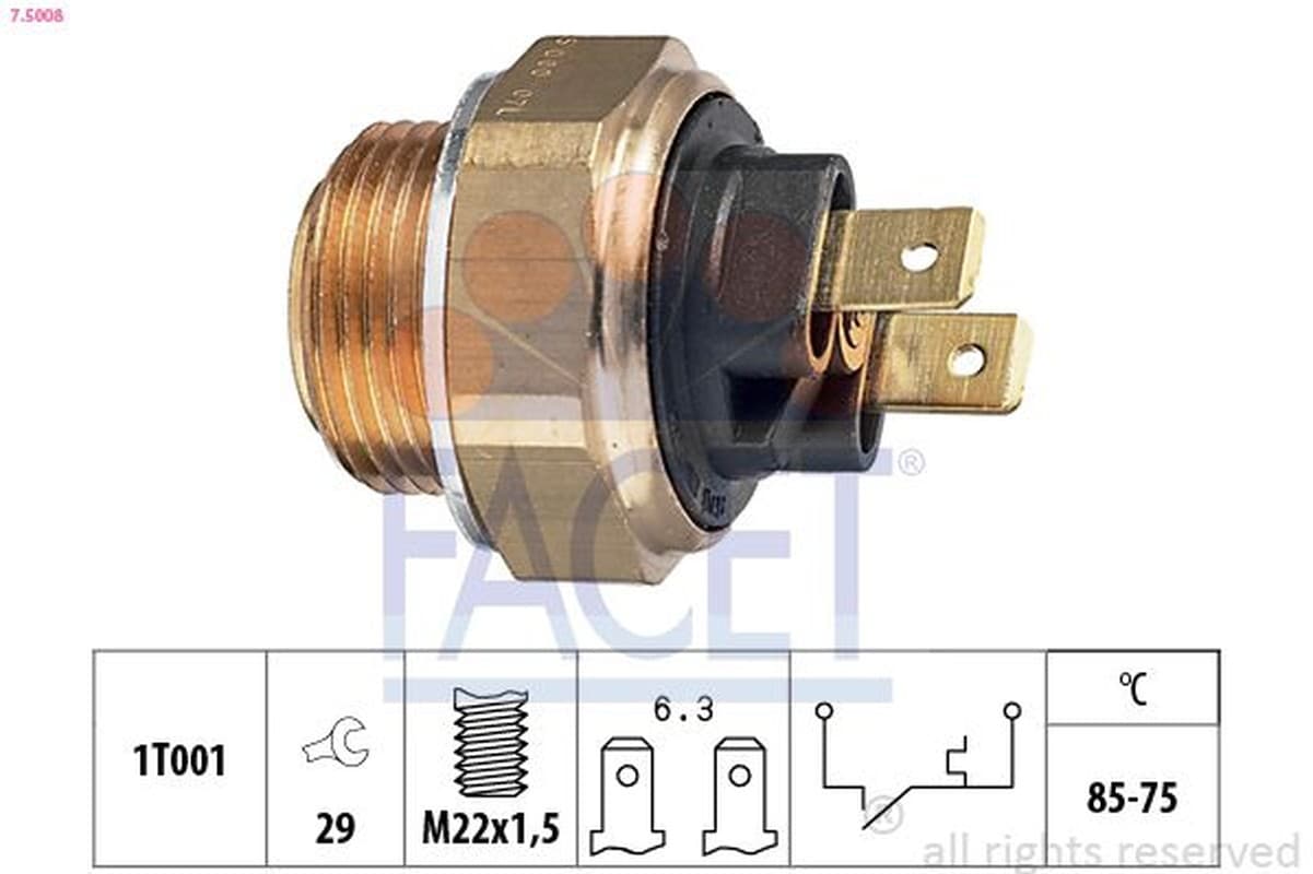 FACET 7.5008 thermocontact pour ventilateur de radiateur 85-75 °C M22x1,5