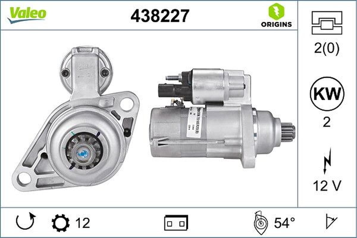 VALEO 438227 démarreur pour système de démarrage moteur 12 V 2 kW 12 dents rotation antihoraire