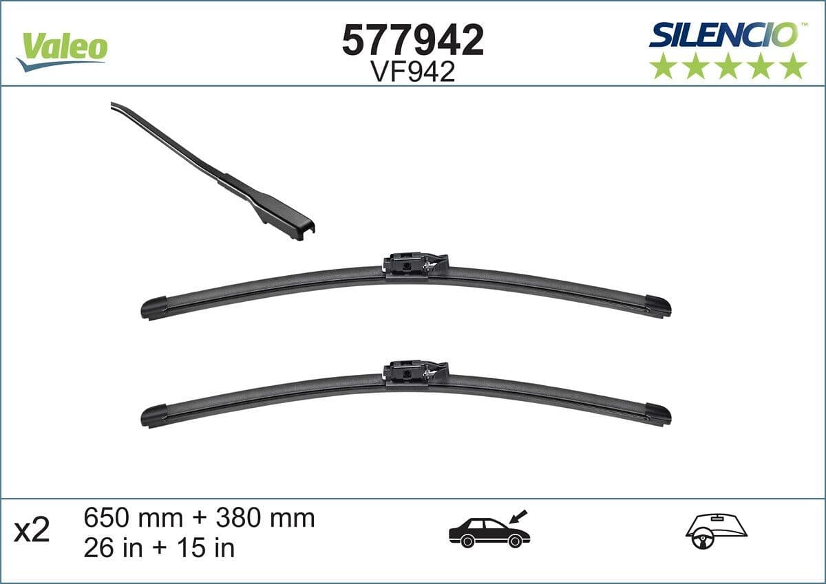 VALEO 577942 Wischerblatt für Frontscheibe oder Heckscheibe Längen 650 mm + 380 mm vorn Flachbalken