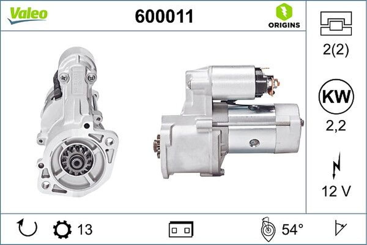 VALEO 600011 Anlasser für das Motorstartsystem 12 V 2,2 kW 13 Zähne rechtsdrehend
