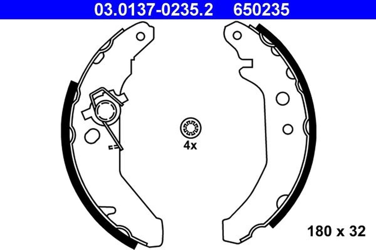 ATE Jeu de machoires de frein 03.0137-0235.2 pour frein a tambour diamètre 180 mm 32 mm