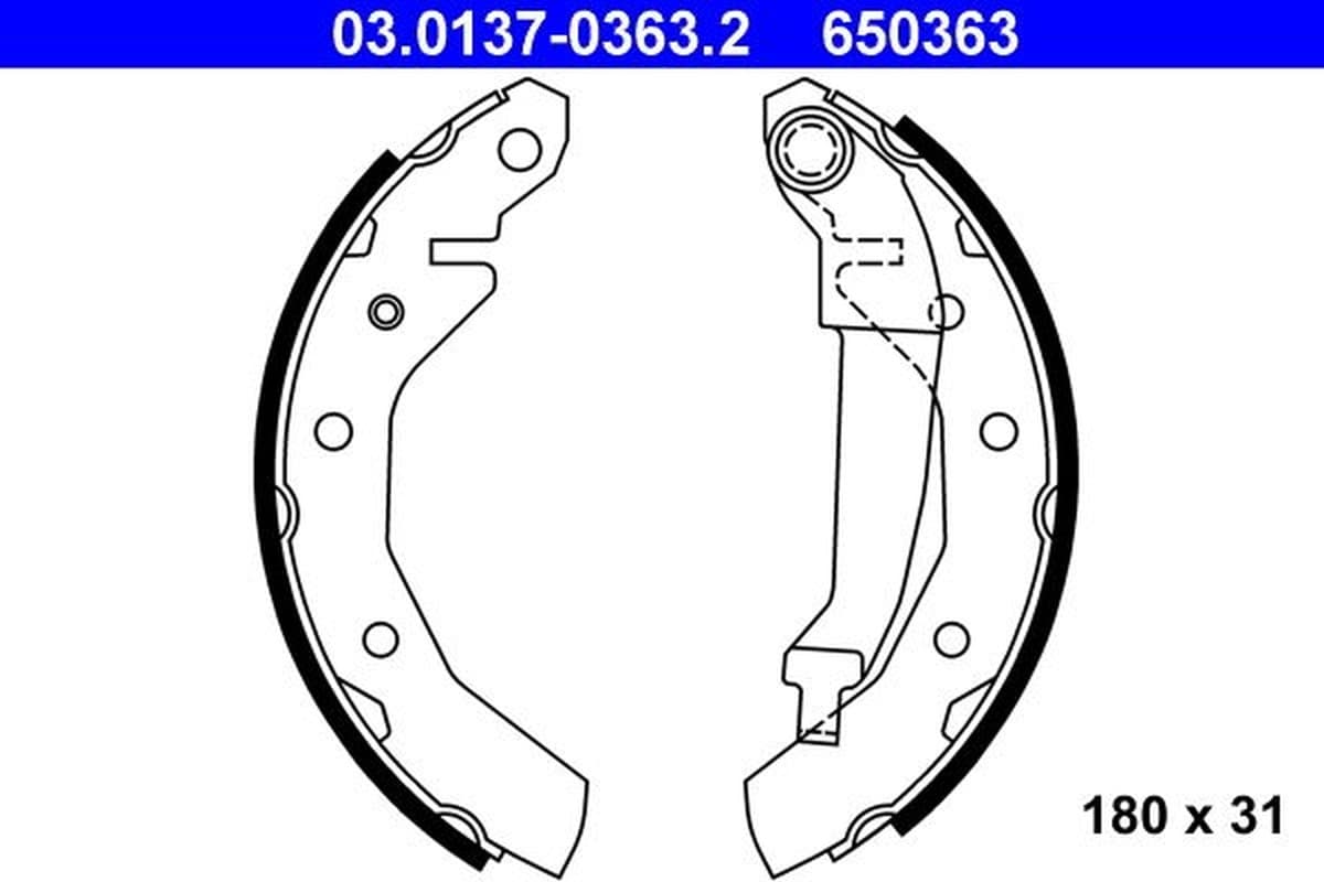 ATE Jeu de machoires de frein 03.0137-0363.2 diamètre 180 mm 31 mm E1 90R-011043/027 avec levier