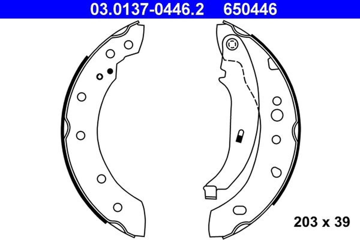 ATE Bremsbackensatz 03.0137-0446.2 Durchmesser 203 mm 39 mm E1 90R-011043/162 mit Hebel