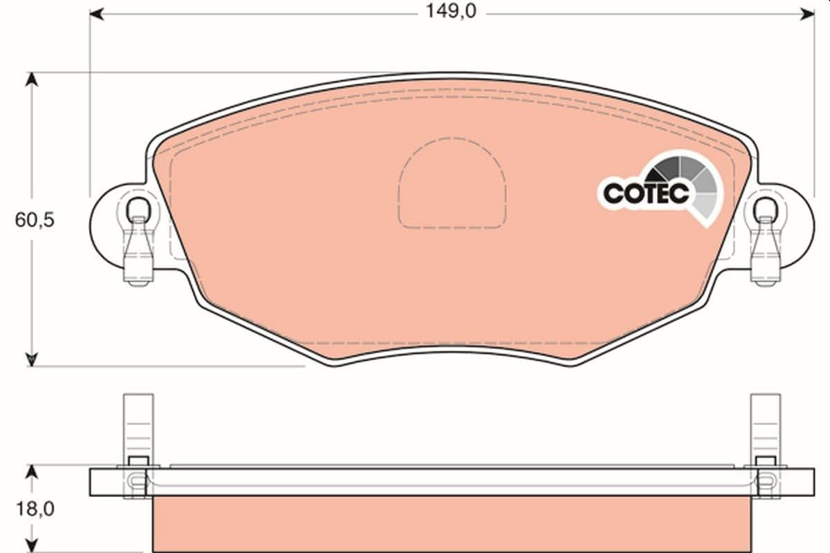 TRW Bremsbeläge GDB1434 149x60,5 Stärke 18 mm für Warnkontakt