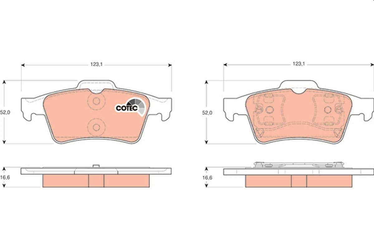 TRW Bremsbeläge GDB1469 123,1x52 Stärke 16,6 mm für Warnkontakt