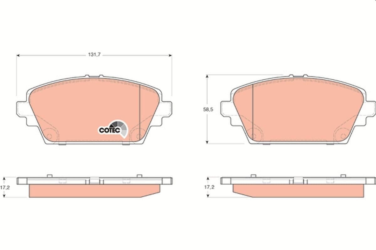 TRW plaquettes de frein GDB3227 131,7x58,5 épaisseur 17,2 mm prévu témoin