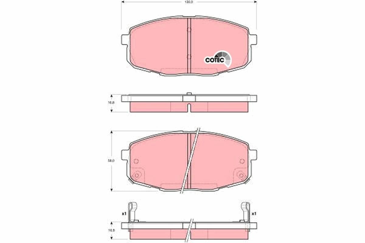 TRW Bremsbeläge GDB3342 130x58 Stärke 16,8 mm mit akustischer Warnung