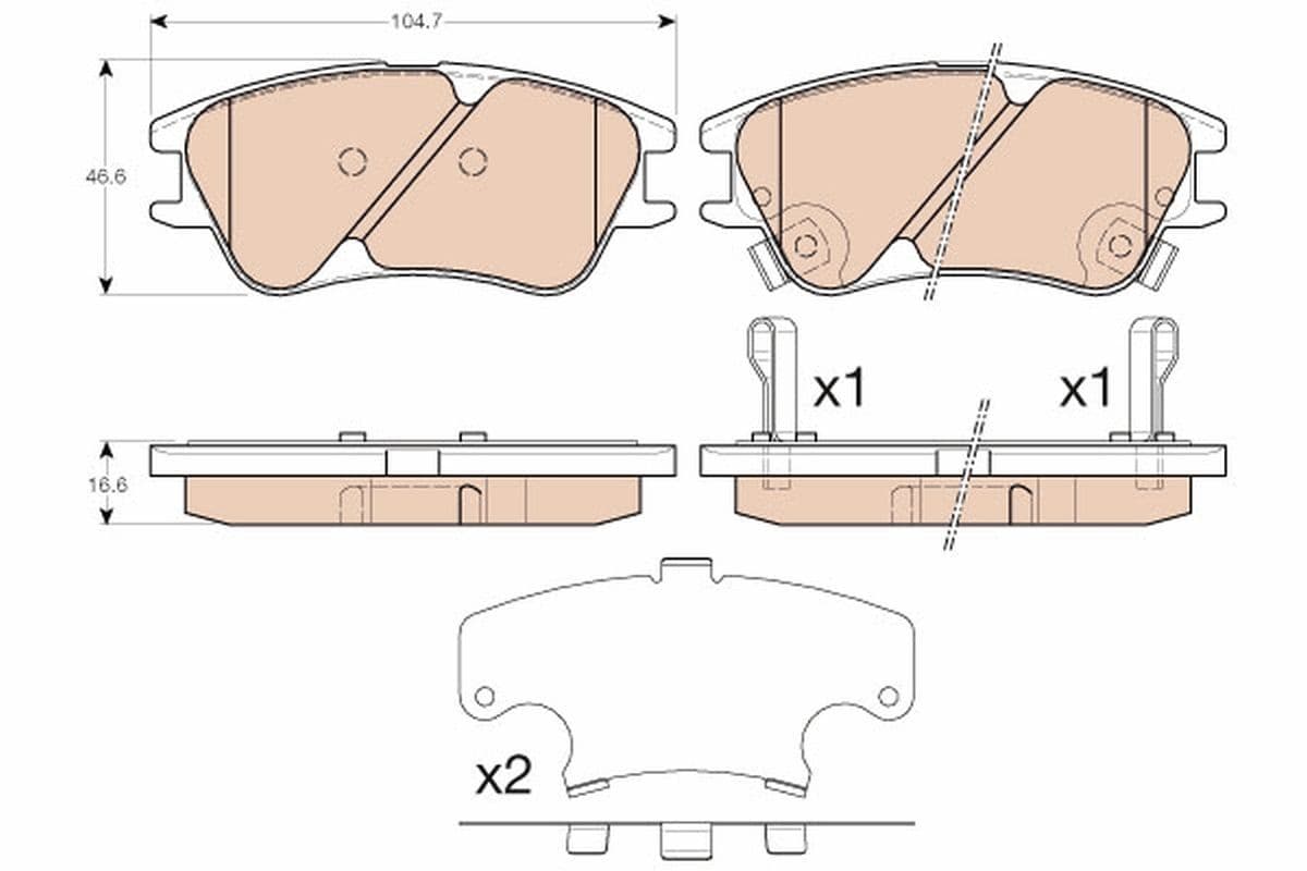 TRW Bremsbeläge GDB3377 104,7x46,6 Stärke 13,2 mm mit akustischer Warnung