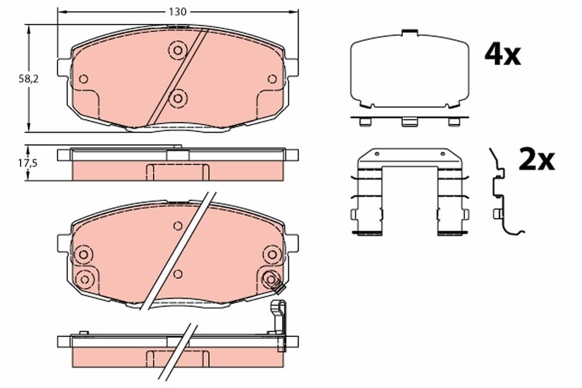 TRW Bremsbeläge GDB3450 130x58 Stärke 17,5 mm mit akustischer Warnung