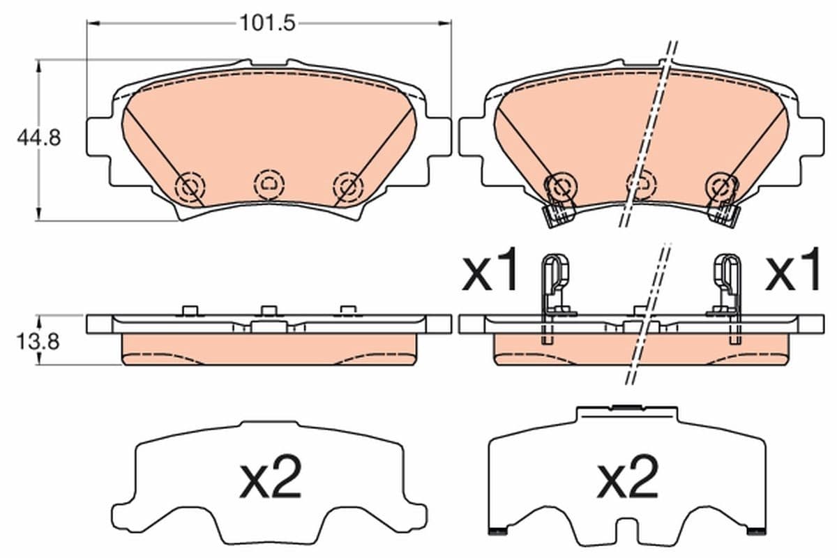 TRW Bremsbeläge GDB3593 101,5x44,8 Stärke 13,8 mm mit akustischer Warnung