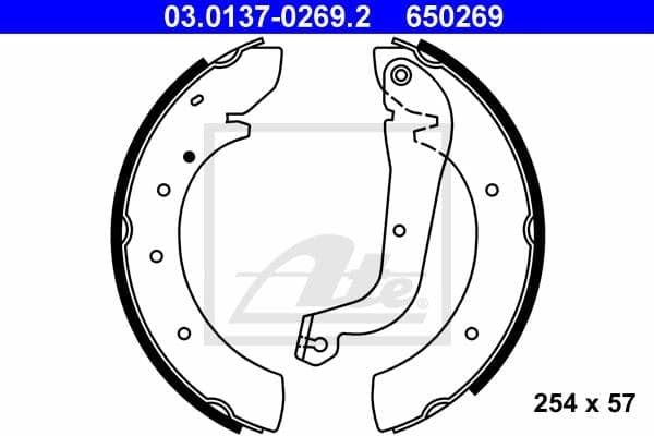 ATE Jeu de machoires de frein 03.0137-0269.2 diamètre 254 mm 57 mm avec levier