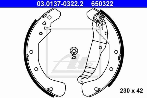 ATE Jeu de machoires de frein 03.0137-0322.2 diamètre 230 mm 42 mm E1 90R-011043/024