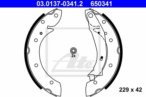 ATE Bremsbackensatz 03.0137-0341.2 Durchmesser 229 mm 42 mm E1 90R-011043/022 mit Hebel