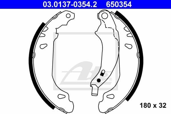 ATE Jeu de machoires de frein 03.0137-0354.2 diamètre 180 mm 32 mm E1 90R-011043/070 avec levier