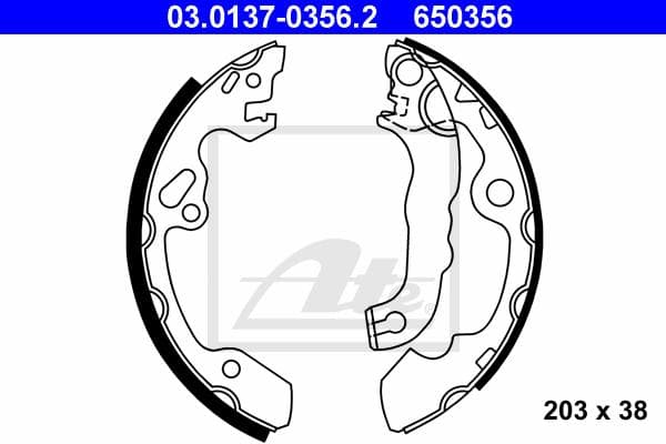 ATE Bremsbackensatz 03.0137-0356.2 Durchmesser 203 mm 38 mm E1 90R-011043/055 mit Hebel