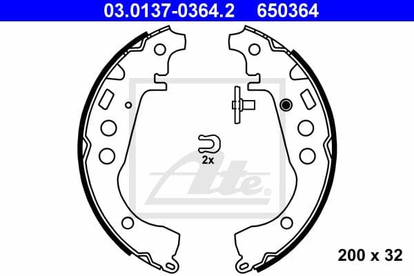ATE Jeu de machoires de frein 03.0137-0364.2 diamètre 200 mm 32 mm E1 90R-011043/078