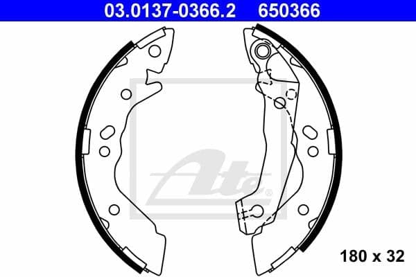 ATE Jeu de machoires de frein 03.0137-0366.2 diamètre 180 mm 32 mm 02B01260/28339, E11 90R-