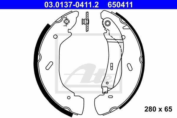 ATE Jeu de machoires de frein 03.0137-0411.2 diamètre 280 mm 65 mm E1 90R-011043/120 avec levier