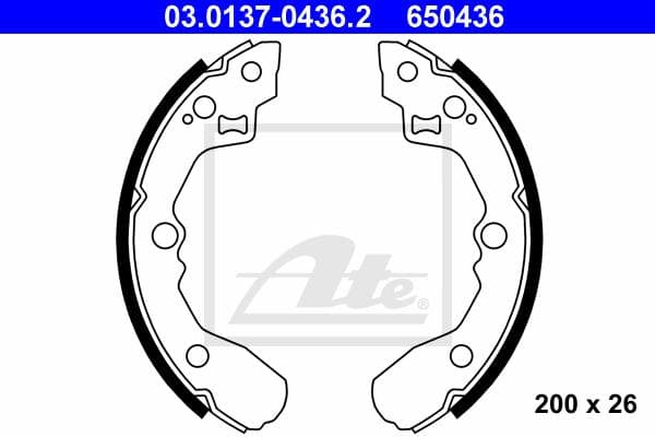 ATE Bremsbackensatz 03.0137-0436.2 Durchmesser 200 mm 26 mm E1 90R-011043/152 ohne Hebel