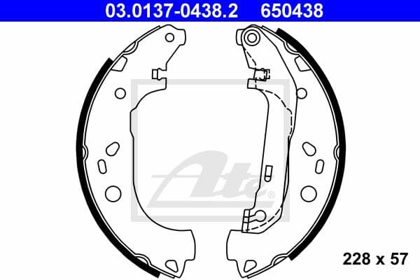 ATE Jeu de machoires de frein 03.0137-0438.2 diamètre 228 mm 57 mm E1 90R-011043/154 avec levier
