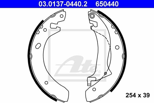 ATE Jeu de machoires de frein 03.0137-0440.2 diamètre 254 mm 39 mm E1 90R-011043/143 avec levier