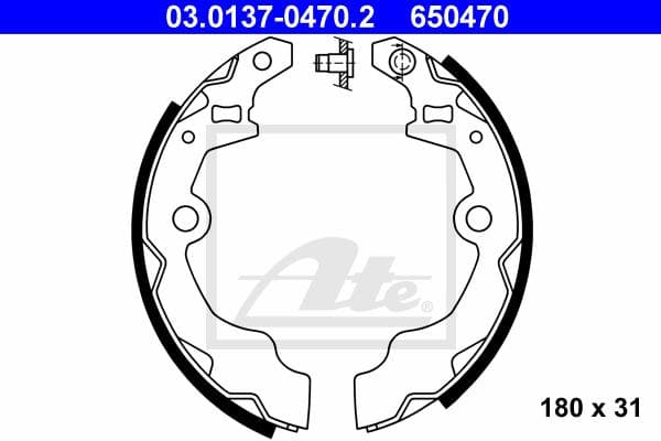 ATE Bremsbackensatz 03.0137-0470.2 Durchmesser 180 mm 31 mm E1 90R-011043/206 ohne Hebel