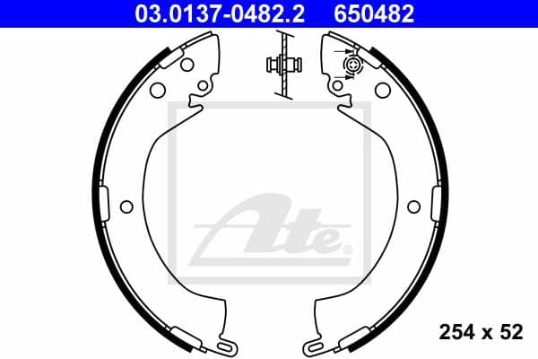 ATE Jeu de machoires de frein 03.0137-0482.2 diamètre 254 mm 52 mm E1 90R-011043/228 sans levier