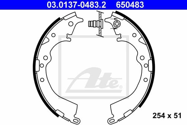 ATE Jeu de machoires de frein 03.0137-0483.2 diamètre 254 mm 51 mm E1 90R-011043/229 sans levier