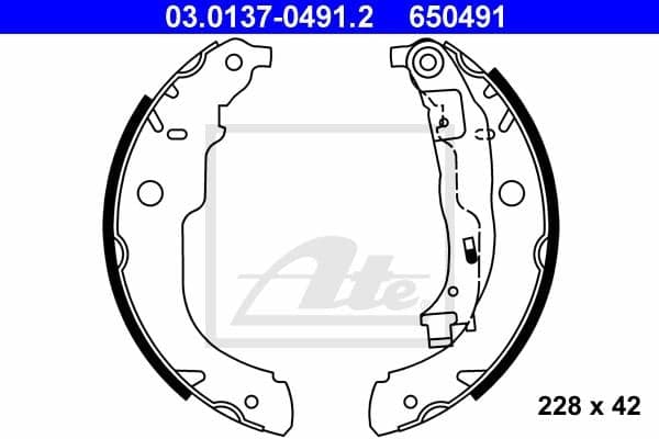 ATE Jeu de machoires de frein 03.0137-0491.2 diamètre 228 mm 42 mm E1 90R-011043/246 avec levier