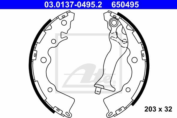 ATE Jeu de machoires de frein 03.0137-0495.2 diamètre 203 mm 32 mm E1 90R-011043/258 avec levier