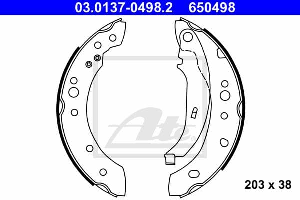 ATE Jeu de machoires de frein 03.0137-0498.2 diamètre 203 mm 38 mm E1 90R-011043/265 avec levier
