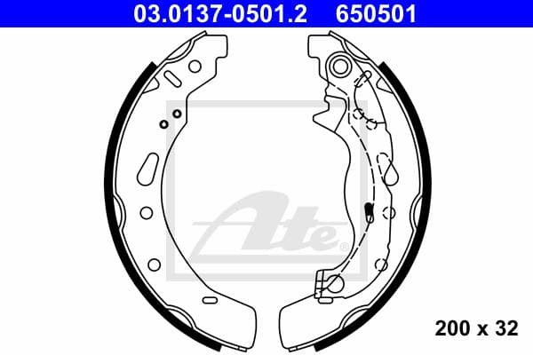 ATE Bremsbackensatz 03.0137-0501.2 Durchmesser 200 mm 32 mm E1 90R-011043/321 mit Hebel