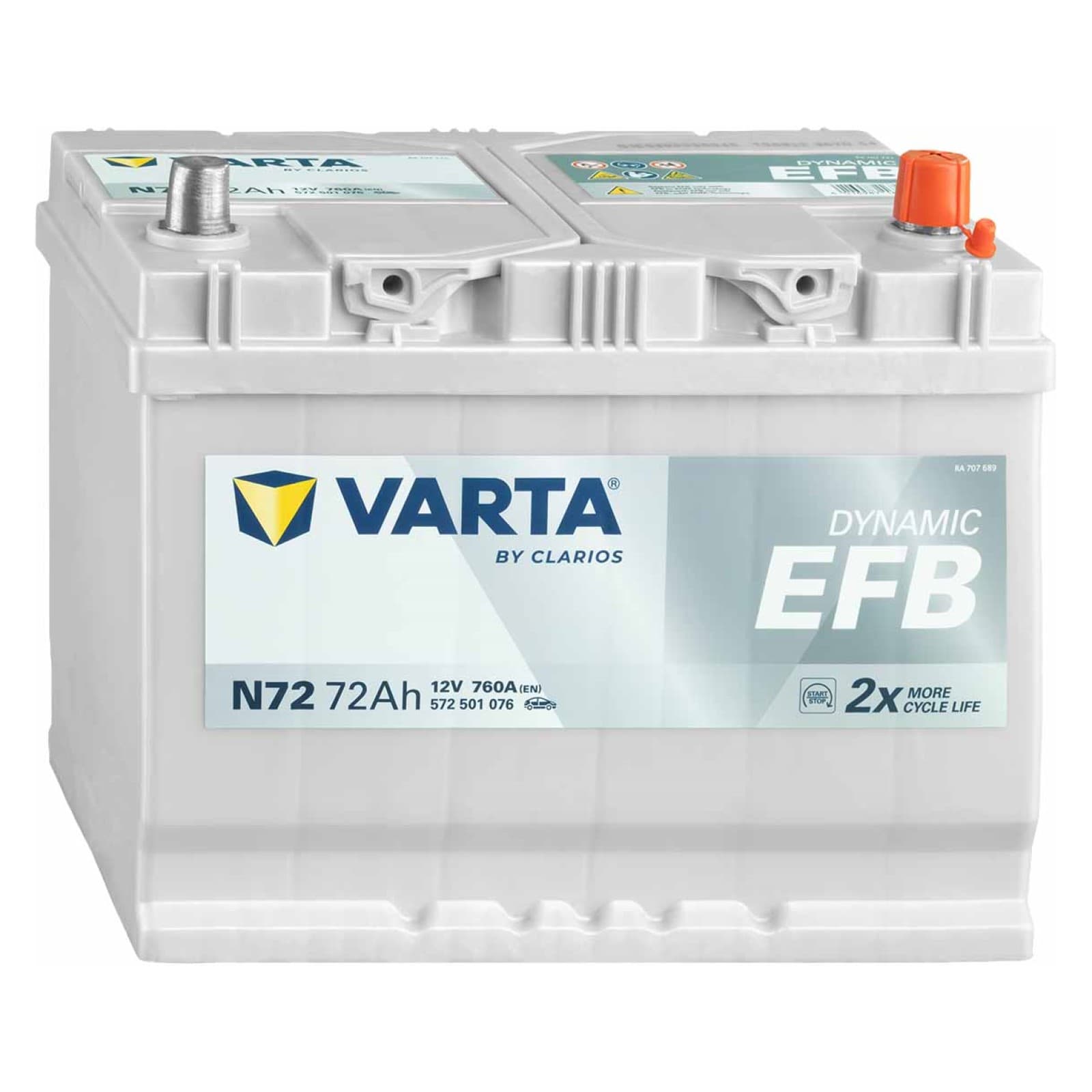 VARTA Dynamic EFB N72 Batterie auto EFB 12V 72Ah 760A droite 261x175x220 mm