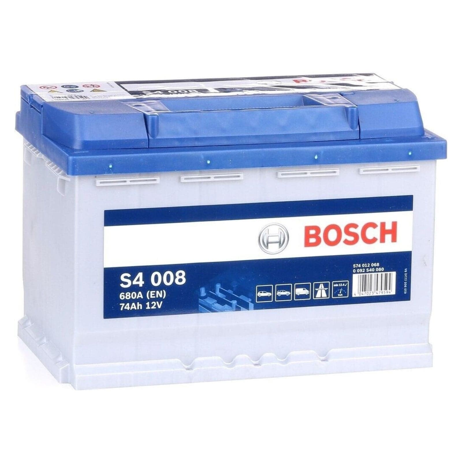 BOSCH S4 Batterie auto plomb-acide 12V 74Ah 680A droite 278x175x190 mm