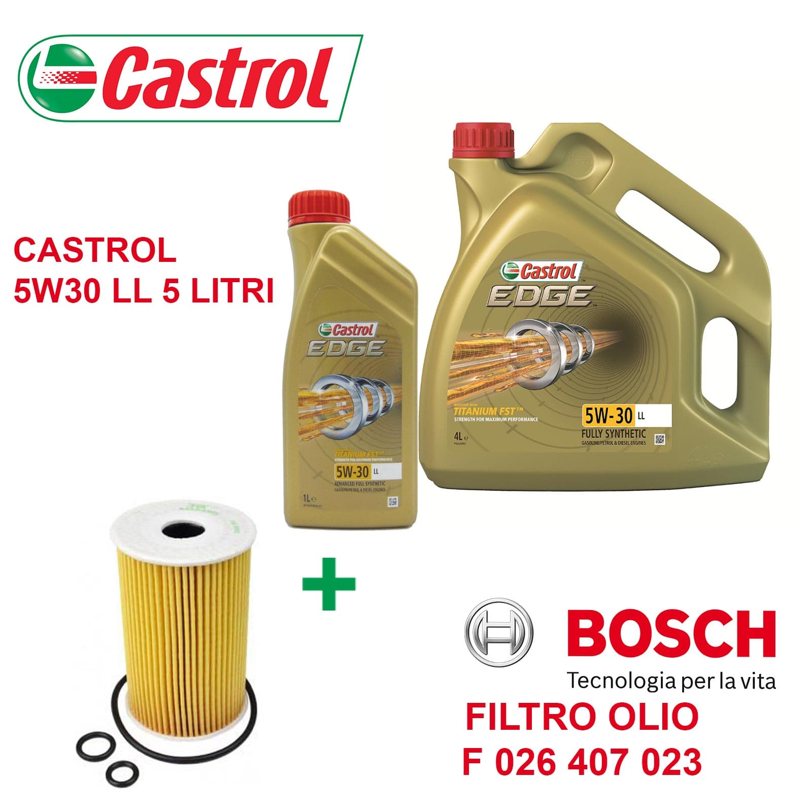 Filtro Olio Bosch F026407023 e Castrol 5W30 5 Litri