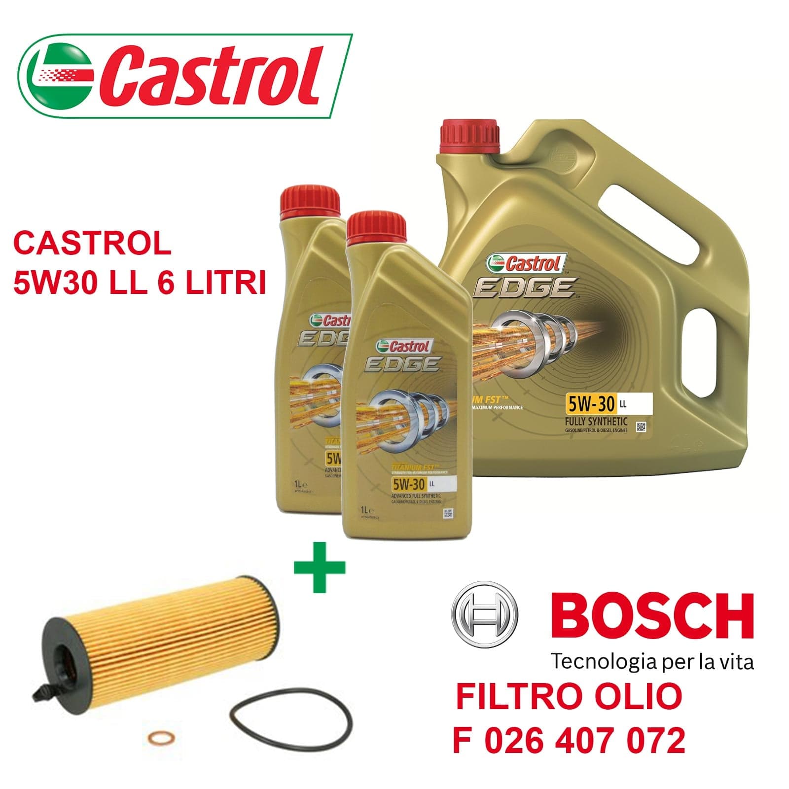 Filtro Olio Bosch F026407072 e Castrol 5W30 6 Litri