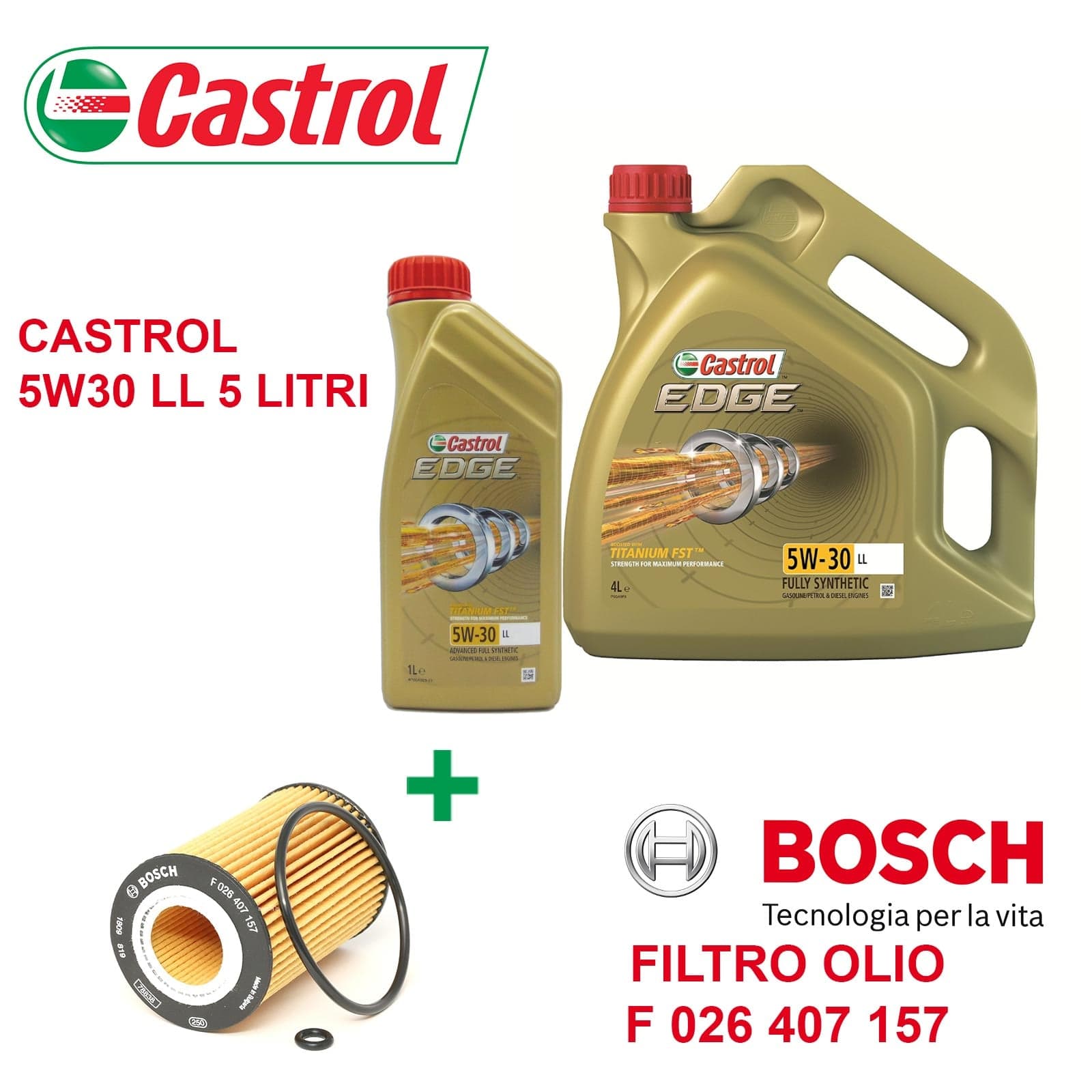 Filtro Olio Bosch F026407157 e Castrol 5W30 5 Litri