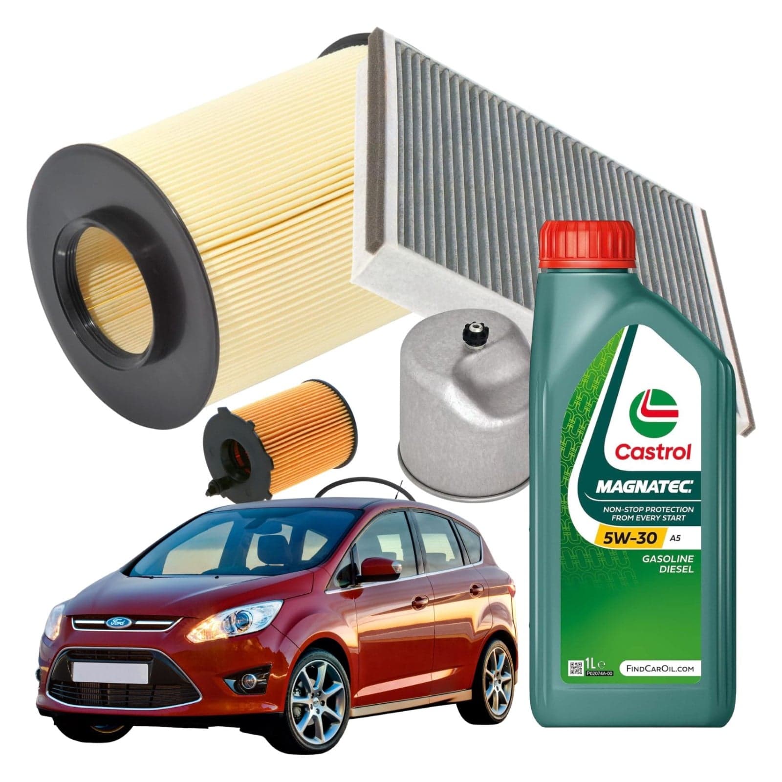 Kit TagliandoFiltri Misti + Olio Motore Castrol 5W30 Per Ford