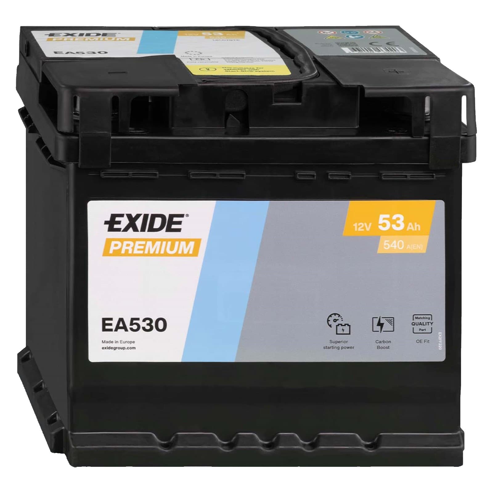 EXIDE EA530 Batterie auto plomb-acide 12V 53Ah 540A droite 207x175x190 mm